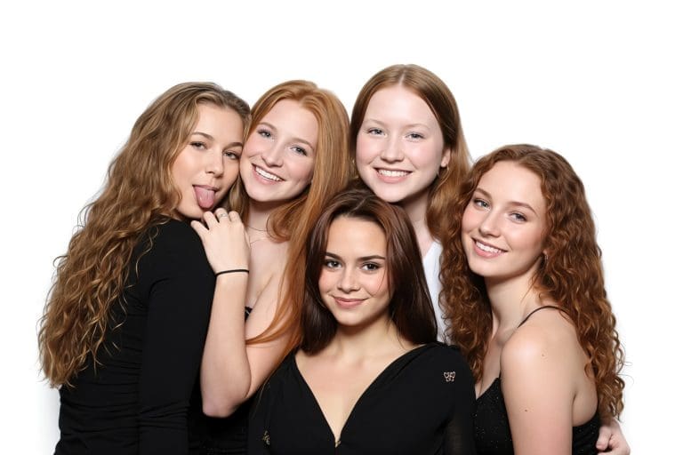 Girls in color glam photo booth