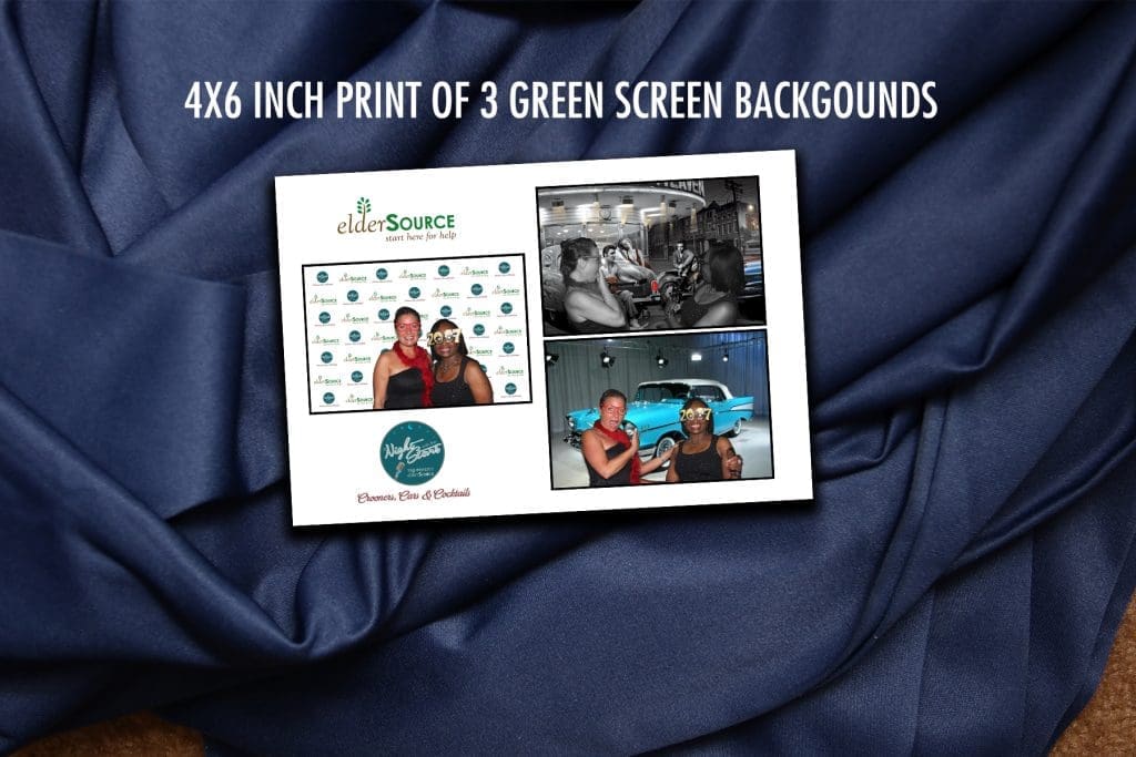 Print from green screen photo booth showing 3 different digital backgrounds